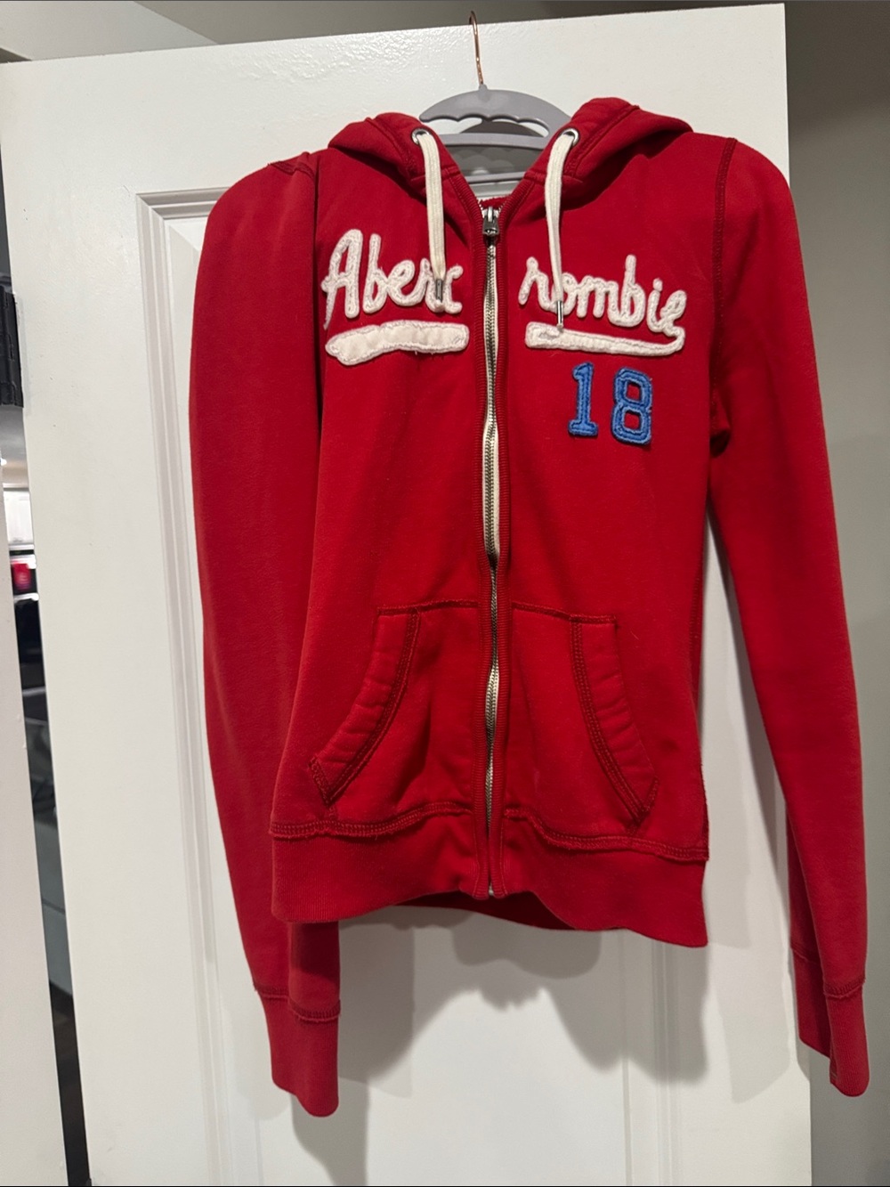 Abercrombie & Fitch Red Zip Hoodie with Silver Zipper